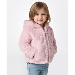 Bonfino Woven Full Sleeves Solid Coloured Fur Hooded Winter Jacket With Ear Applique - Pink
