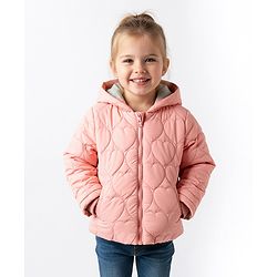 Bonfino Woven Full Sleeves Heart Quilted Padded Jacket with Hood - Pink