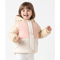 Bonfino Woven Full Raglan Sleeves Hooded Quilted Puffer Jacket With Color Block Design - Multicolor