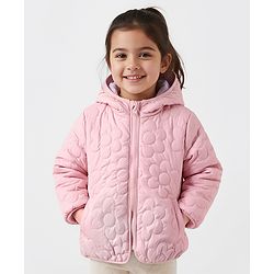 Bonfino Woven Full Sleeves Floral Quilted Puffer Hooded Jacket - Pink