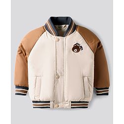 Bonfino Woven Full Raglan Sleeves Colour Block Puffer Bomber Jacket With Badge Detailing - Multicolor