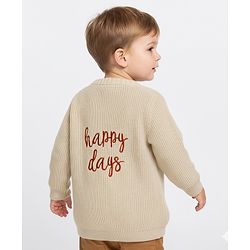 Bonfino 100% Cotton Knit Full Sleeves Sweater With Text Embroidery In Back - Beige