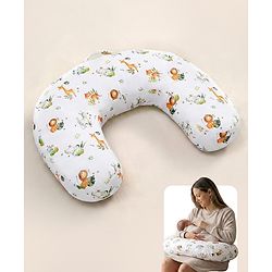 Bonfino Premium Organic Cotton C Shape Feeding Pillow African Safari Print - Green & White | Fits upto waist size 36 inches