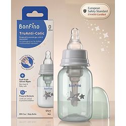Bonfino TruAnti-Colic Baby Feeding Bottle 125 ml - Grey| 0+ Months| Special Vent System| Food-Grade Silicone Nipple| BPA Free| Premium Baby Bottle| Preserves Nutrients| Measuring Scale