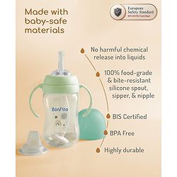 Bonfino My First Grip & Sip Cup 150ml - Blue| 6 Months+| Soft Spout Tritan Sipper| Spill-Proof Training Cup| Gentle on Gums| Easy-Grip Handles| Smooth Controlled Flow| Travel-Friendly| Measuring Scale
