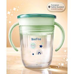 Bonfino Sip 360 Training Cup 150 ml - Blue| 6 Months+| Spoutless 360° Spill-Resistant Rim| Soft Silicone Edge| Easy-Grip Handles| Hygiene Cap Included| BPA Free| Measuring Scale| Drink from Any Side