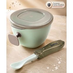 Bonfino TravelMate Feeding Bowl - Grey| 6 Months+| Baby Food Storage & Serving Set| Leak-Proof Snap-Lock Lid| Foldable Spoon| BPA-Free & Food-Grade| Easy-Grip Handle| Safe & Mess-Free Feeding