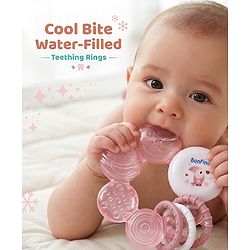Bonfino Cool Bite Water-Filled Teething Ring - Peach| 4+ Months| BPA-Free & Non-Toxic| Multi-Textured Surface| Refrigerator Safe| Relieve Teething Gums| Easy-to-Hold| Oral & Motor Skills Development
