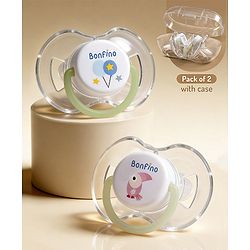 Bonfino Airy Tritan Pacifier Pack of 2 - White| 3 Months+| with Sterilizer Case| Breathable Ventilation Shield| Orthodontic Silicone Teat| Glow in the Dark Ring| Lightweight Tritan| Baby Safe
