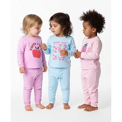 Bonfino 100% Cotton Knit Full Sleeves Night Suit with Happy Vibes Text Print Pack of 3 - Pink & Light Blue
