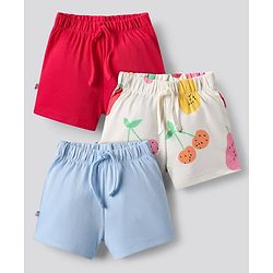 Bonfino 100% Cotton Knit Shorts with Fruit Print Pack of 3 - Red Ivory & Light Blue