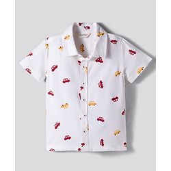 Bonfino 100% Rayon Woven Half Sleeve Car Print Shirt - Offwhite