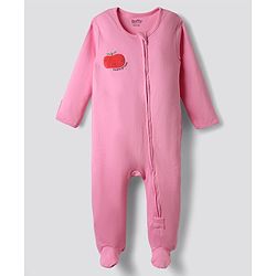 Bonfino 100% Cotton Knit Full Sleeves Front Open Footed Night Suits with Fruit Print & Stripes Pack of 3 - Ivory Light Blue & Pink