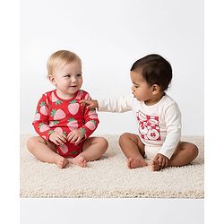 Bonfino 100% Cotton Knit Full Sleeves Onesies with Fruit Print Pack of 2 - Red & Ivory