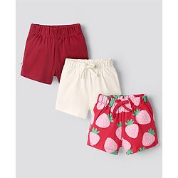 Bonfino Cotton Knit Shorts With Tropical Theme Print Pack Of 3 - Red & Ivory