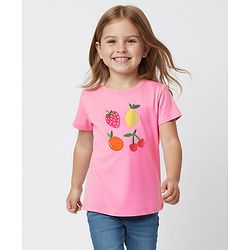 Bonfino 100% Cotton Knit Half Sleeves Oversized T-Shirt with Fruit Embroidery - Pink