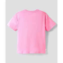 Bonfino 100% Cotton Knit Half Sleeves Oversized T-Shirt with Fruit Embroidery - Pink
