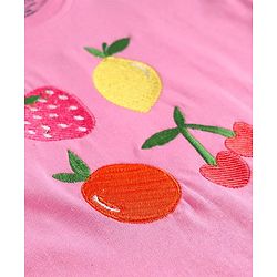 Bonfino 100% Cotton Knit Half Sleeves Oversized T-Shirt with Fruit Embroidery - Pink