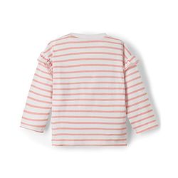 Bonfino 100% Cotton Knit Full Sleeves T-Shirt with Frill Detailing Stripes & Floral Print - White