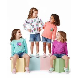 Bonfino 100% Cotton Knit Full Sleeves T-Shirt with Floral Print & Frill Detailing  Pack of 4 - White Peach & Blue
