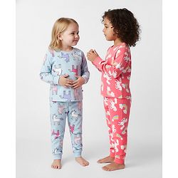 Bonfino 100% Cotton Knit Full Sleeves Co-ords Night Suits with Unicorn Print Pack of 2 - Light Blue & Pink