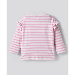 Bonfino 100% Cotton Knit Full Sleeves T-Shirt with Stripes & Rainbow Print - White & Pink