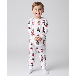 Bonfino 100% Cotton Knit Full Sleeves Co-Ord Night Suit with Animal Print - White