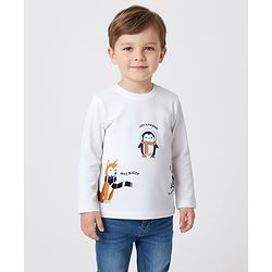 Bonfino 100% Cotton Knit Full Sleeves T-Shirt With Penguin Print - White