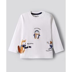 Bonfino 100% Cotton Knit Full Sleeves T-Shirt With Penguin Print - White