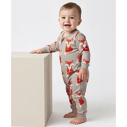 Bonfino 100% Cotton Knit Full Sleeves Rompers With Animal Print - Grey