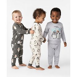 Bonfino 100% Cotton Full Sleeves Animal Printed Night Suit Pack Of 3 - Dark Grey Off White & Grey