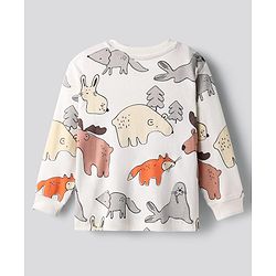Bonfino 100% Cotton Knit Full Sleeves Co-ords Night Suit with Animal Print - Off White