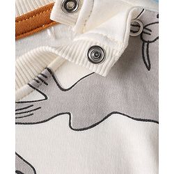 Bonfino 100% Cotton Knit Full Sleeves Co-ords Night Suit with Animal Print - Off White