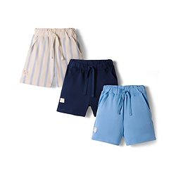 Bonfino 100% Cotton Knit Striped & Solid Shorts Pack of 3 - White Light Blue & Navy Blue