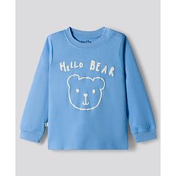 Bonfino 100% Cotton Knit Full Sleeves Nightsuit with Teddy & Stripes - Blue