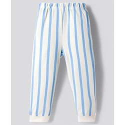 Bonfino 100% Cotton Knit Full Sleeves Nightsuit with Teddy & Stripes - Blue