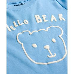 Bonfino 100% Cotton Knit Full Sleeves Nightsuit with Teddy & Stripes - Blue
