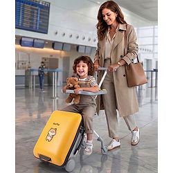 Bonfino Kids 2-in-1 Ride-On Travel Suitcase 16 Inch with Foldable Seat - Yellow| Shock-Resistant Hard Shell| PU Wheels| Ergonomic Tilt Design with Support Leg| Spacious Interior| Secure Number Lock
