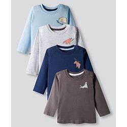 Bonfino 100% Cotton Knit Full Sleeves T-Shirts with Animal Print Pack of 4 - Multicolor