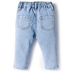 Bonfino Woven Full Length Denim Washed Jeans With Smiley Patch - Blue