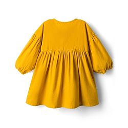 Bonfino 100% Cotton Corduroy Woven Full Sleeves Drop Shoulder & Front Open Solid Dress with Pockets - Yellow