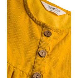 Bonfino 100% Cotton Corduroy Woven Full Sleeves Drop Shoulder & Front Open Solid Dress with Pockets - Yellow
