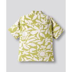 Bonfino Woven Half Sleeves Drop Shoulder Resort Collar Printed Shirt - Light Green