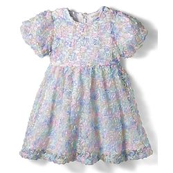 Bonfino Woven Half Sleeves Party Dress with Rainbow Ribbon - Multicolor