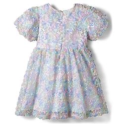 Bonfino Woven Half Sleeves Party Dress with Rainbow Ribbon - Multicolor