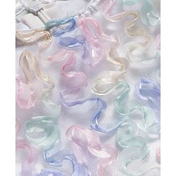 Bonfino Woven Half Sleeves Party Dress with Rainbow Ribbon - Multicolor