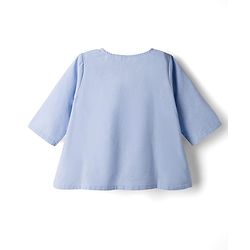 Bonfino 100% Cotton Woven Three Fourth Sleeves Frock Style Top with Floral Embroidery - Light Blue