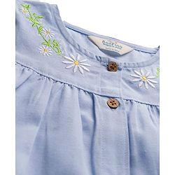Bonfino 100% Cotton Woven Three Fourth Sleeves Frock Style Top with Floral Embroidery - Light Blue