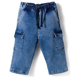 Bonfino Cotton Woven Full Length Washed Cargo Jeans With Pockets - Blue