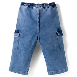 Bonfino Cotton Woven Full Length Washed Cargo Jeans With Pockets - Blue